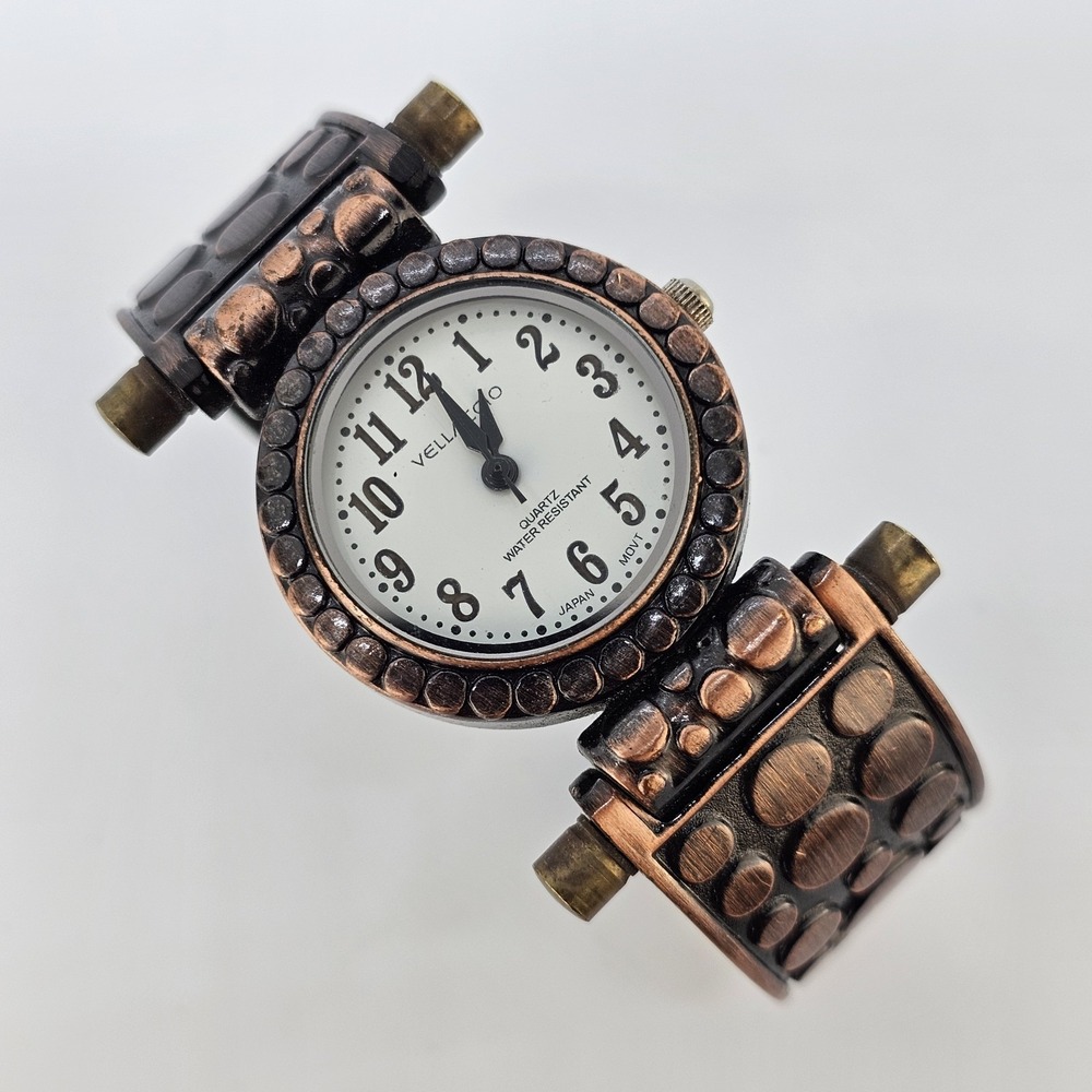 Women's Analog Cuff Watch 28MM White Dial Bronze Bands 5.5" NEW Battery